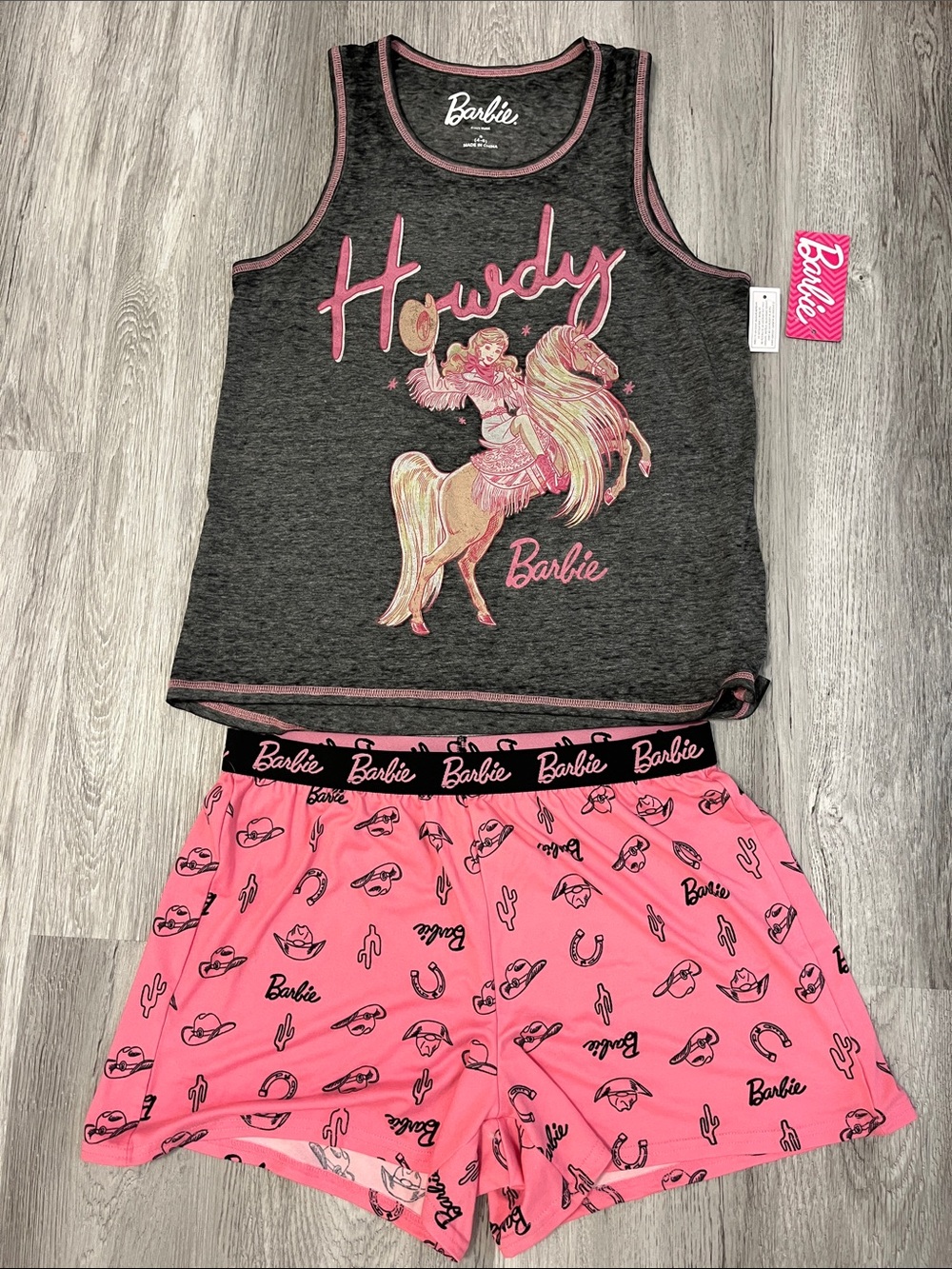Barbie Black Tank with Pink Western Graphic & Pink Printed Shorts
